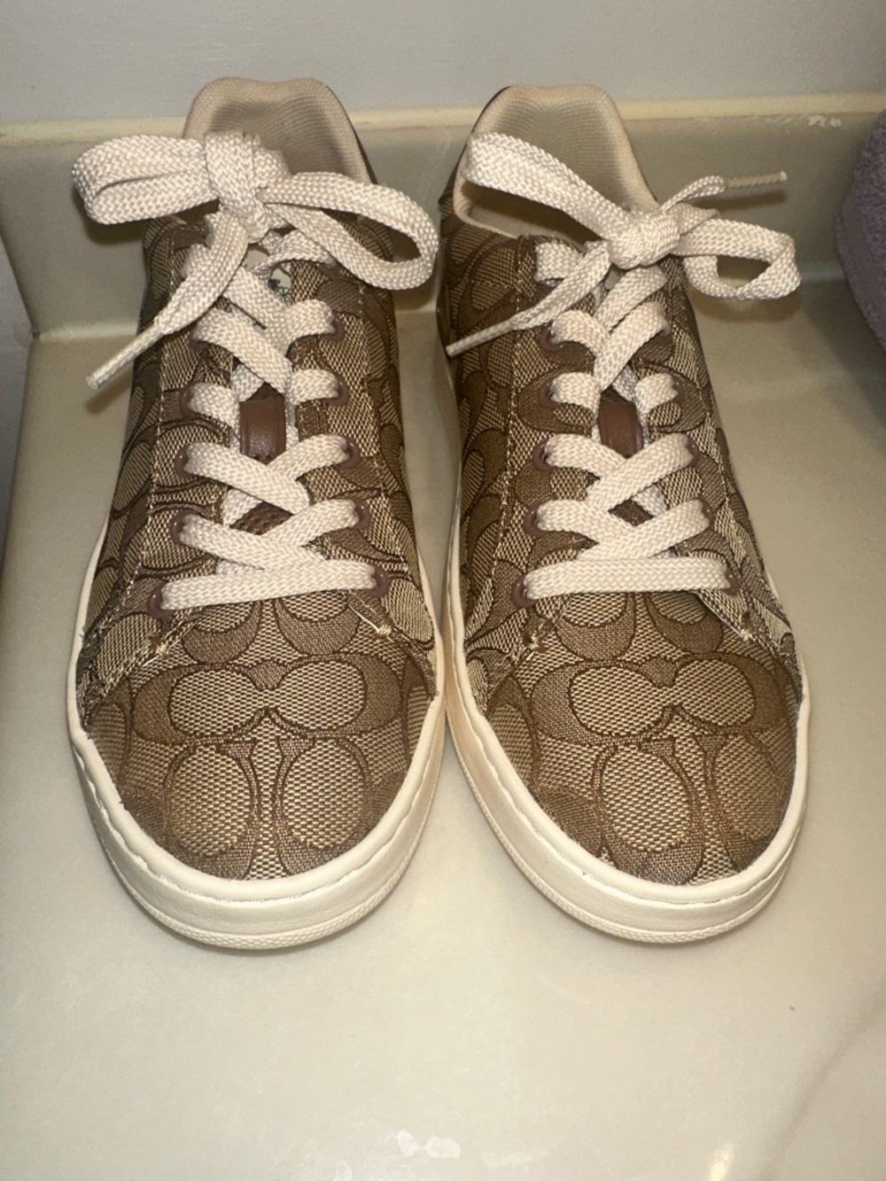 Coach Brown Signature Canvas Sneakers with Cream Soles